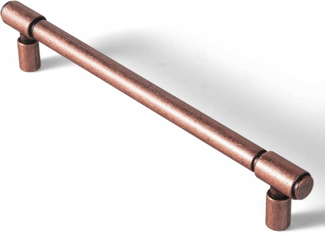 Goo-Ki 6 Pack 6.3" Hole Center Kitchen Cabinet Hardware Antique Copper Drawer Pulls - Red Bronze Bar Handle for Dresser Cupboard, Vintage Pull for Bathroom Closet Wardrobe, 2231AC-160