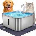 Stainless Steel Cat Water Fountain 7L with Waterproof Mat  Large Dog & Multi-Pet Automatic Drinking Fountain, Quiet Pump, 3-Stage Filtration & LED Water Window