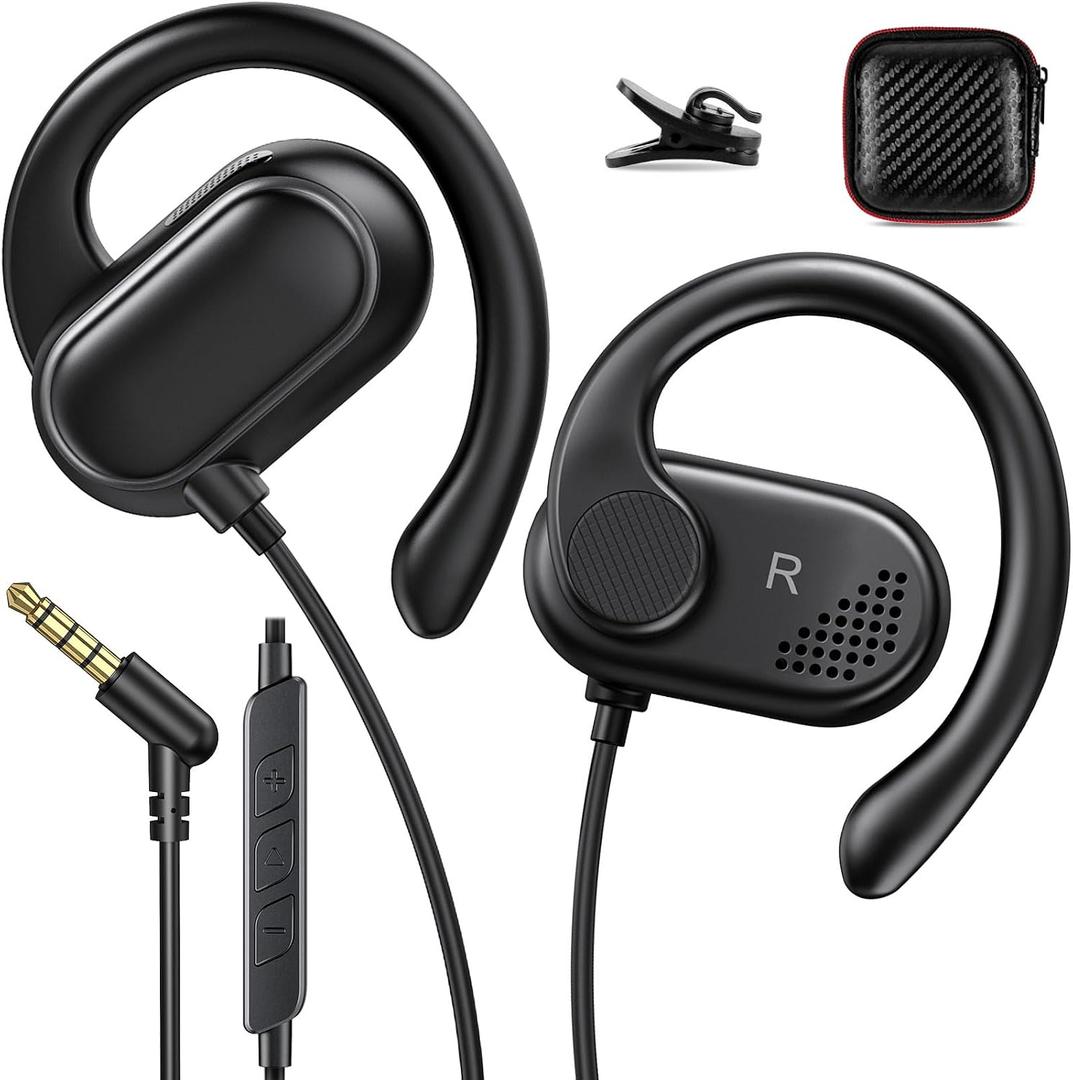 ACANDYA 3.5mm Wired Earbuds Over Ear Headphones for iPod/MP3 Laptop for Android Open Ear Sport Headset for Airplane School Students Running Exercise Gym Workout Earphones with Microphone Black