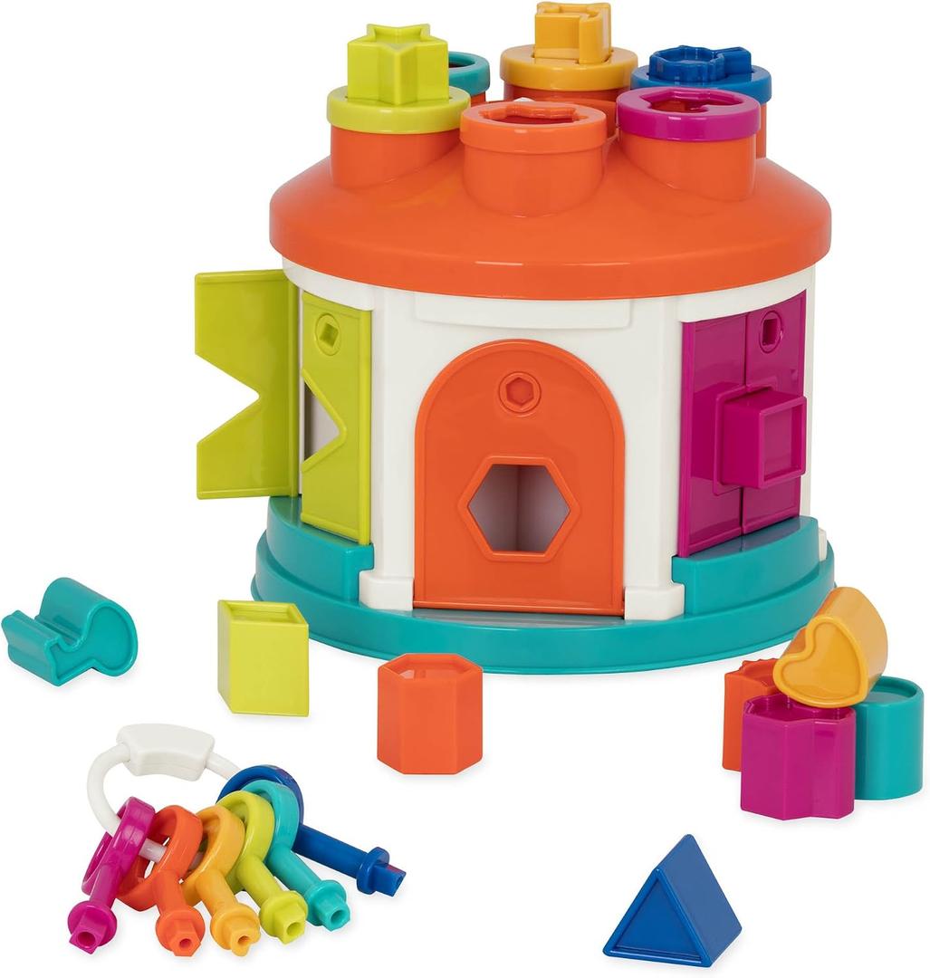 Battat Shape & Color Sorting Toy Developmental Toy Pattern Matching Game Color Coded Keys 2+ Years Shape Sorter House, Medium