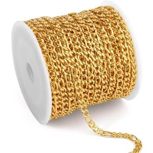 [33 Feet] 18K Gold Plated Stainless Steel Figaro Chain Roll 4.5mm 304 Stainless Steel Link Chains Spool Bulk for Jewelry Making