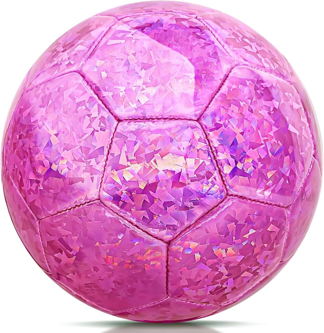 Size 4 Soccer Ball Glitter Pink - Kids Aged 4-6 6-8 8-12 Outdoors Sports Training Ball Recreation Playing Ball Teens Girls Children Youth Back to School Birthday