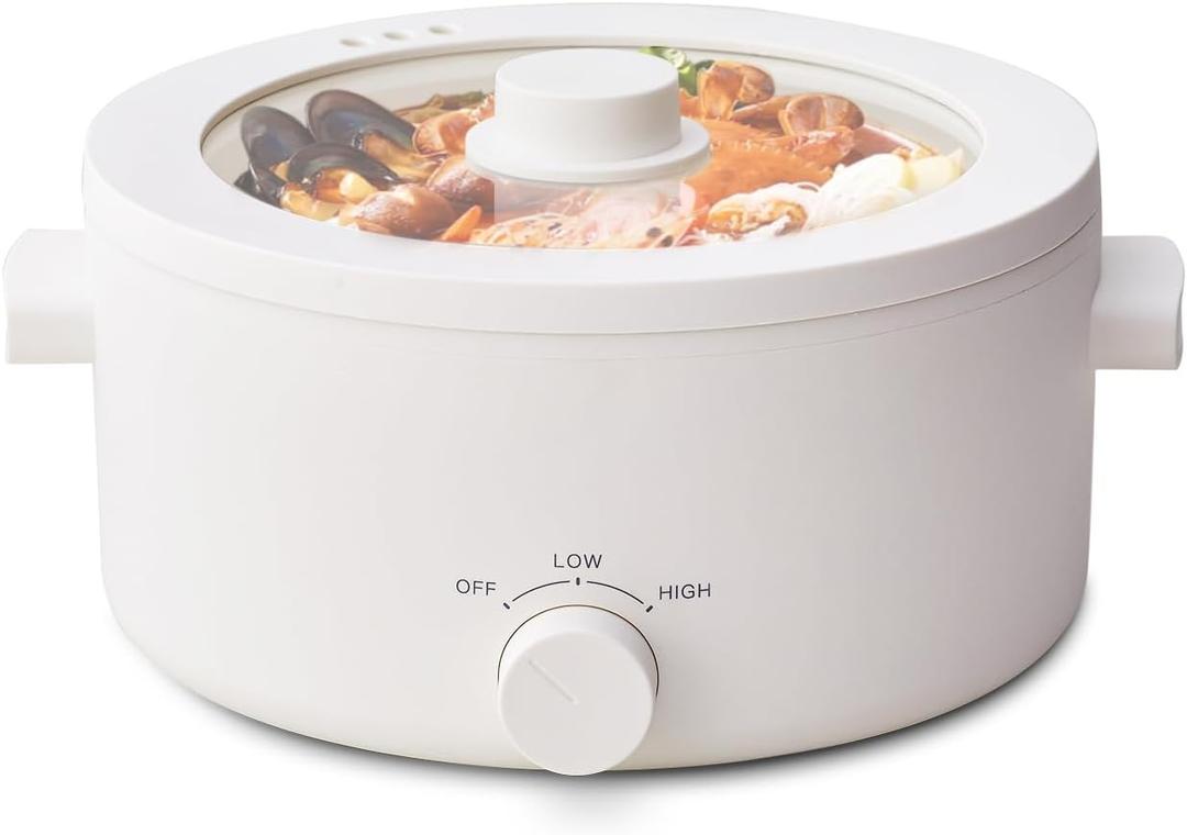 Hot Pot Electric, 3L Portable Electric Pot with Ceramic Non-stick Coating, Dual Power Multi-functional Romen Cooker for Steak, Pasta, Hot Pot, Ramen, Quick Heating and Overheat Protection (3.2 Quarts, white)