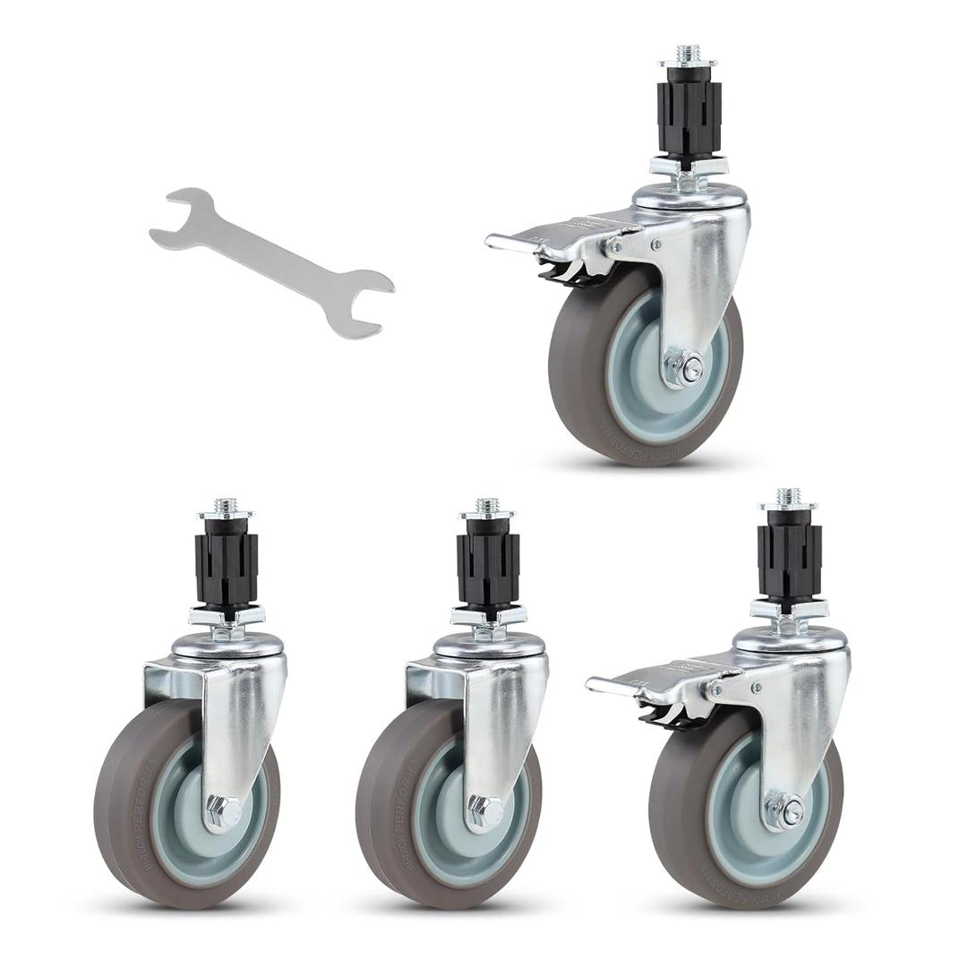 4Inch Plug-in casters for Stainless Steel Furniture Legs,Cart,Workbench(1 Square Tube Plug-in casters,4PCS/1200lbs)