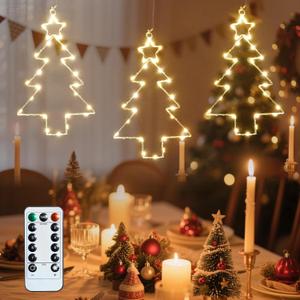 Christmas Tree Lights Battery Operated and USB Powered, Warm Light Up Window Christmas Decorations, 3 Packs String Lights for Walls, Windows, Christmas Trees, Eaves, Staircase Decorations