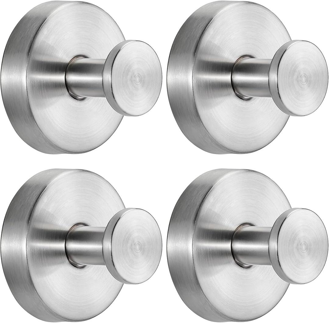 Suction Cup Hooks for Shower No-Drill Bathroom Hooks for Towels, Robes, Loofah Mountable on Bathroom Walls, Kitchen, Glass, Mirrors, Tile and Smooth,Non-Porous Surfaces (4, Brushed Nickel)