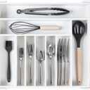 KitchenEdge Premium Silverware, Flatware and Utensil Organizer for Kitchen Drawers, Food-Safe Contract Grade, Expandable from 18 to 33 In, White Bamboo