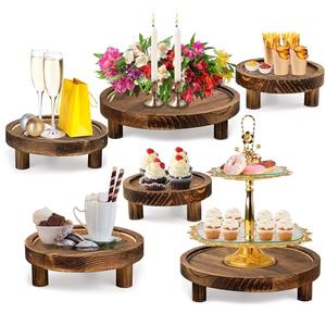 HAOPENGYOU 6PCS Wooden Risers for Display Wood Cake Stand for Party Round Food Risers for Buffet Wooden Holder Rustic Riser for Decor Tiered Tray Decor Home Kitchen (Rustic, 6 PCS (8”, 6”, 5”))