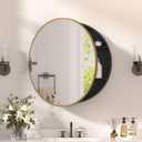 30 x 30 in Round Gold Mirror Medicine Cabinet Surface Mounted, Circular Modern Bathroom Medicine Cabinet with Mirror, Metal Framed Medicine Cabinets with Tempered Glass Mirror