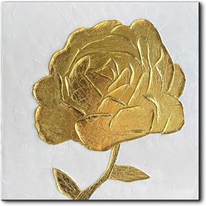 Creespi Hand Painted 3D Gold Floral Wall Art 24x24 inches,Contemporary Abstract Textured Flower Oil Painting On Canvas for Home Decor