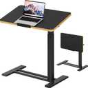 SANODESK Medical Adjustable Overbed Bedside Table with Casters 90 Tilt Top Pneumatic Mobile Rolling Laptop Computer Standing Desk Cart with Tray, Hospital and Home Use(27.6" W x 15.7" D, Black) (Small)