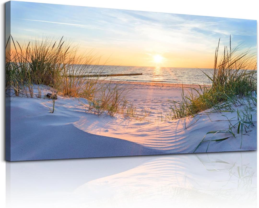 MHARTK66 Wall Decor For Living Room Large Canvas Wall Art For Bedroom Modern Office Pictures Wall Artwork Blue Sun Beach Grass Ocean Landscape Paintings Canvas Art Prints Home Decorations (40"L x 20"W)
