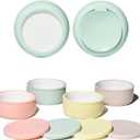 Porcelain Kids Bowls with Removable Silicone Sleeve & Lid  Strong Suction Base, Microwave & Dishwasher Safe, Toddler-Proof, Non-Slip Ceramic Feeding Bowls for Babies & Toddlers (Set of 4) (Creamy Mushroom/Sweet Sage/Lime/Peach)