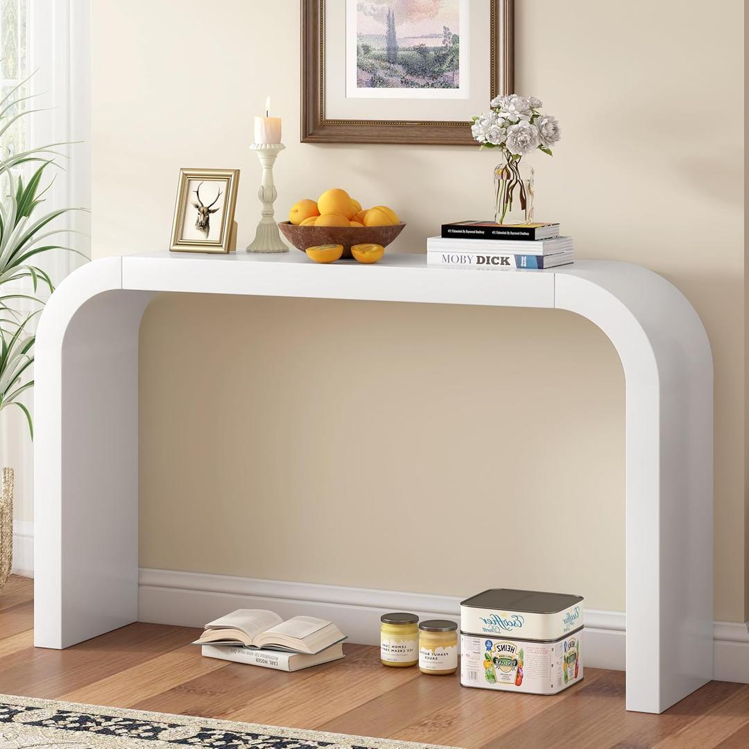 Merax Modern Entryway Table, White Rounded Silhouette and Smooth Surface Console Table for Living Room, Hallway and Bedroom