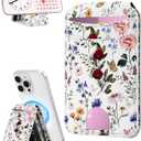 Jusy Phone Card Holder,Magnetic Phone Wallet Stand Adjustable Leather, Cute Pattern Wallet for Women Girls - Retro Flower