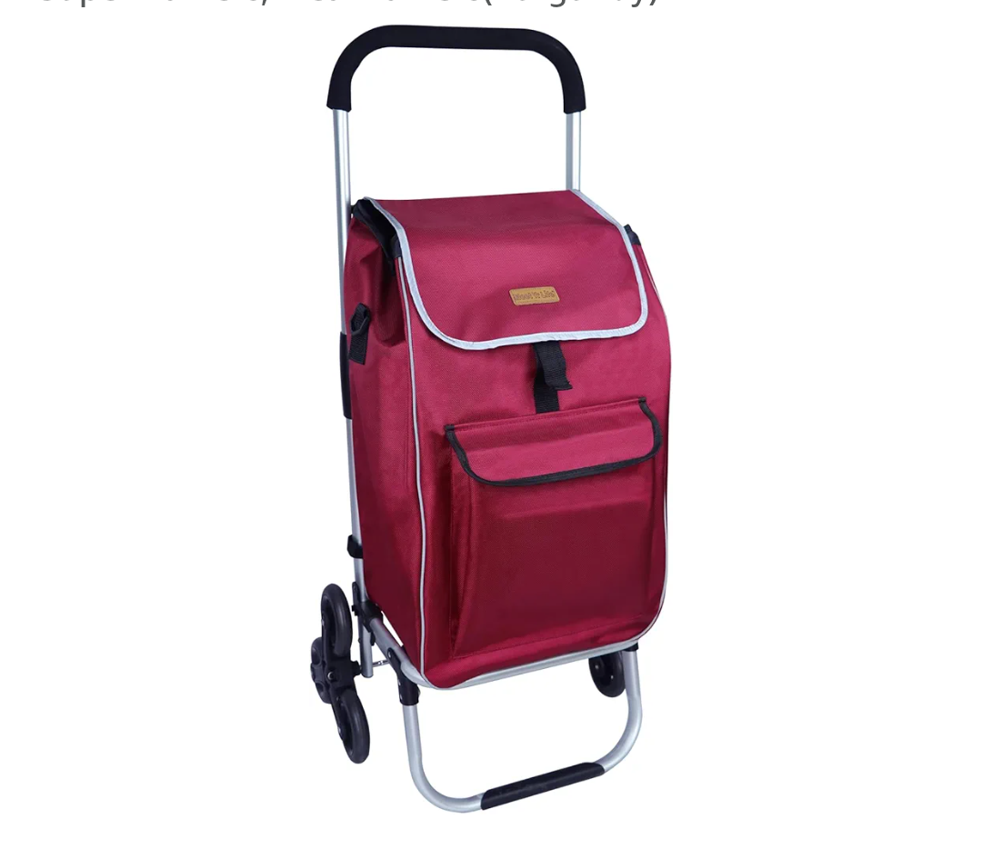 MeetYr Life Grocery Cart Foldable Aluminum Frame Lightweight and Rust-Resistant with Climbing Tricycle Wheels Removable Bag and Luggage Elastic for Supermarkets, Flea Markets(Burgundy)