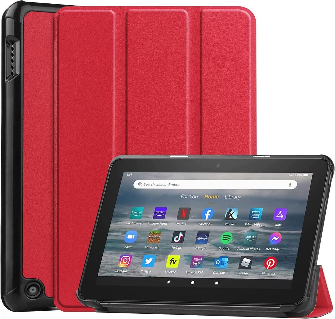 for Amazon All-New Kindle Fire 7 (12th Generation,2022 Release) Smart Cover, Ultra Slim Lightweight Folio Stand Auto Sleep/Wake Up Leather Case for New Fire HD7 12th Gen 2022 (Red)