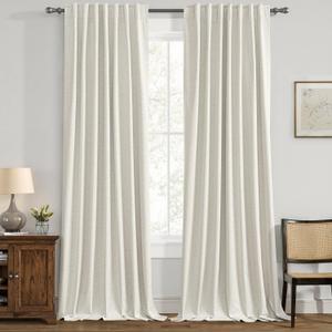 ANRODUO Ivory White 100% Blackout Linen Curtains 96 Inch Length 2 Panels, Back Tab/Rod Pocket Blackout Curtains Full Black Out Thermal Curtain for Summer Heat, Farmhouse Room Darkening Curtain Bedroom