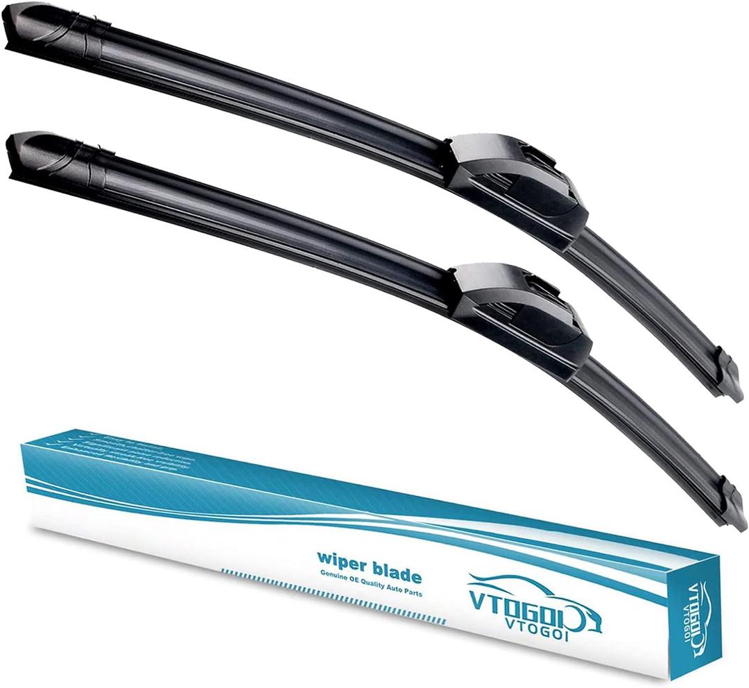 VTOGOI OEM Quality 17''+17'' Premium All-Season Auto Windshield Natural Rubber J-Hook Wiper Blades(Pack of 2)