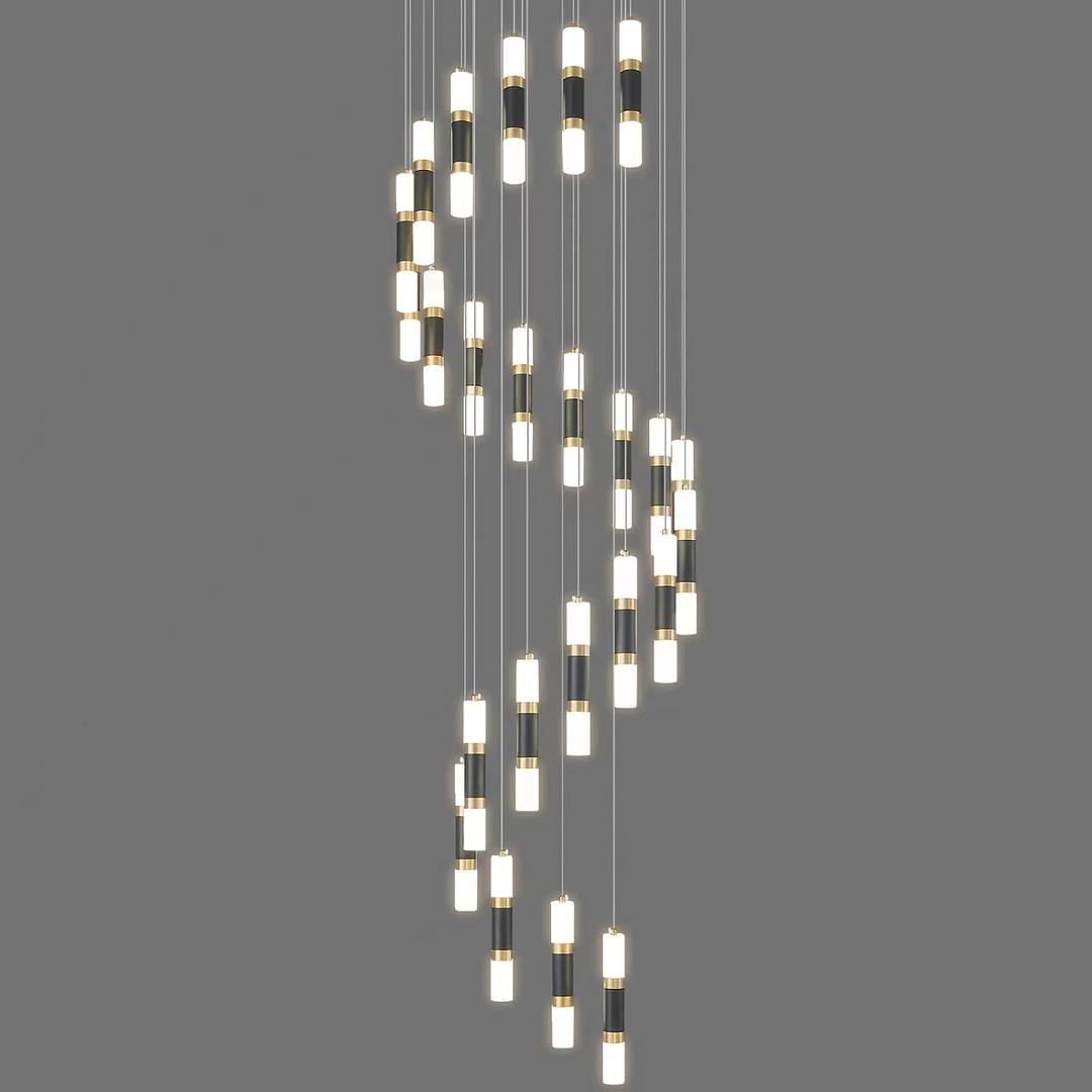24-Light Modern Kitchen Island Dimmable LED Modern Black Gold Ceiling Pendant Light Living Room Bedroom Foyer LED 144W Stairs Large Chandelier, 24-Light 1-Pack