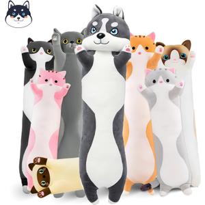 Long Husky Plush Pillow, 27.6in Cute Dog Plushie Stuffed Animals Body Pillow, Kawaii Husky Soft Plushie Doll Toy Birthday Gift for Kids Girlfriend