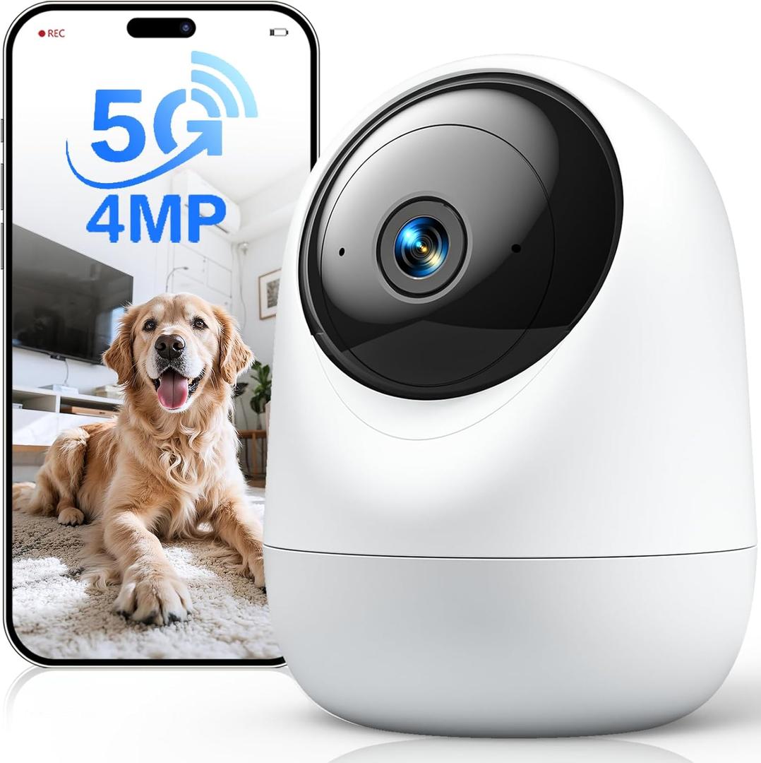 4MP Indoor Camera 5G/2.4G WiFi 6 360Pan Tilt 2.5K Supports MicroSD up to 256GB (No Card) Plug-in Pet Camera with Speaker for Dog/Cat Baby Monitor with Phone App,Motion Tracking, Compatible with Alexa