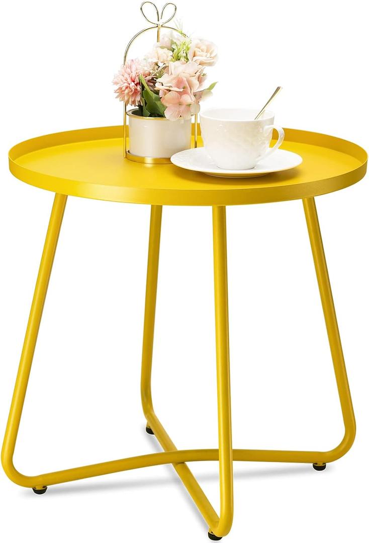 danpinera Outdoor Side Tables, Weather Resistant Steel Patio Side Table, Small Round Outdoor End Table Metal Side Table for Patio Yard Balcony Garden Bedside Yellow, 17.72 in x 17.72 in x 17.72 in