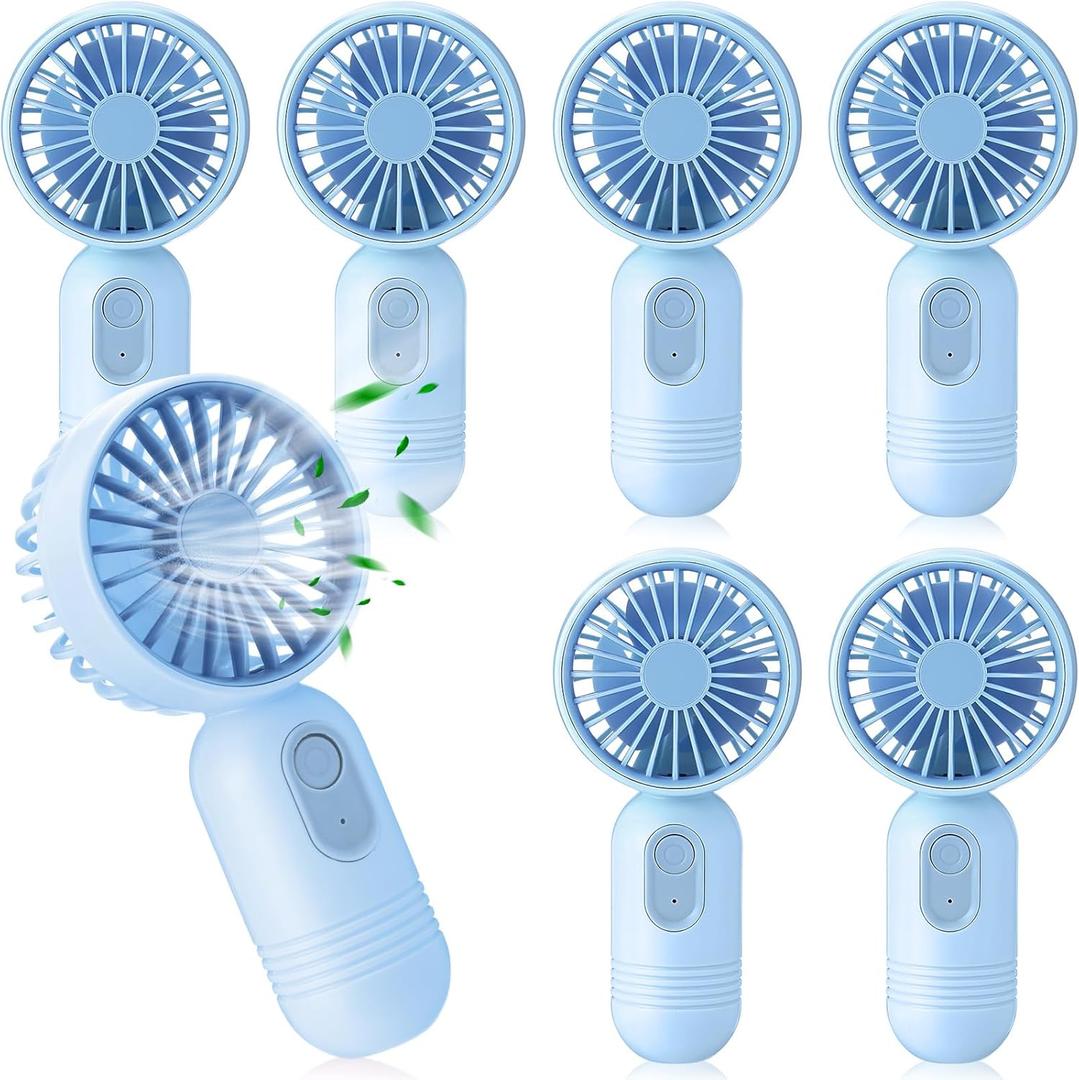 Mini Portable Fan Bulk Cute Handheld Lightweight Small Little Personal Hand Eyelash Fan 3 Speeds USB Rechargeable for Women Men Indoor Outdoor Makeup Travel Camping (Blue, 6 Pcs)
