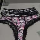 6pcs Women Underwear Gothic Sexy Halloween Skulls Roses Allover Print Contrast Lace Hipsters Panties Large