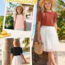 4 Pack Girls Puff Short Sleeve Shirts Summer Crewneck T Shirts Casual Tops Loose Basic Solid Blouses 5-14 Years