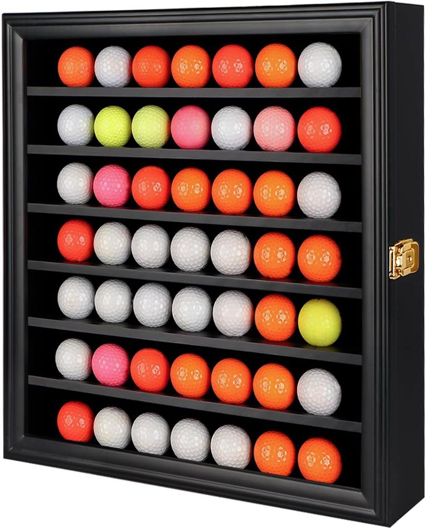 KCRasan Golf Ball Display Case - Wall Mounted Holder with Glass Door, Ideal Gift for Golf Enthusiasts
