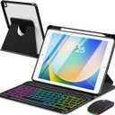Case with Keyboard Mouse for iPad 9th 8th 7th Generation 10.2 inch,7 Rainbow Backlit Detachable Wireless Keypad Rotatable Magnetic Cover with Pencil Holder for iPad Air 3rd Gen/Pro 10.5 Black