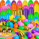100 PCS 2.4" Plastic Easter Eggs with 6 Golden Eggs, Empty Fillable Bright Colorful Eggs for Kids Boys Girls Easter Hunt Classroom Prizes Basket Stuffers Easter Party Favors