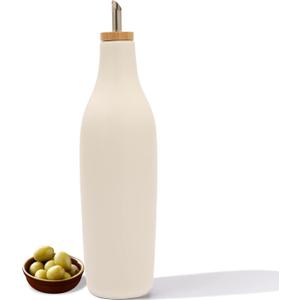 HOMCDALY Ceramic Olive Oil Dispenser for Kitchen, Stoneware 16oz Oil and Vinegar Bottles Dispenser, Kitchen Dispenser Bottle for EVOO Vinegar Syrups, Modern Farmhouse Design(W)