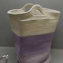 Sea Team Large Size Cotton Rope Woven Storage Basket with Handles, Laundry Hamper, Fabric Bucket, Drum, Clothes Toy Organizer for Kid's Room, 20 x 14 Inches, Round Open Design, White & Mottled Purple