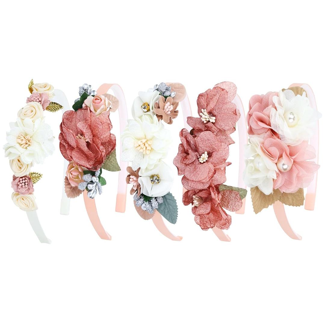 5 Pieces Plastic Flower Headbands Floral Hair Bands Hoops Accessories for Toddlers Girls Kids Teens