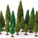 Skylety 35 Pcs Model Trees 2.16in-4.9in Green Train Scenery Landscape Pine Miniature Diorama Trees Mixed Model Bottle Brush Plants for Road Architecture Building DIY Decoration Gift