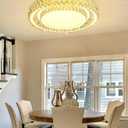 23.6" Dimmable Crystal Chandelier Modern LED Flush Mount Ceiling Light Fixtures for Living Room Bedroom Hallway Kitchen Island Staircase Silver