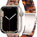 HOPO Compatible With Apple Watch Band 38mm 40mm 41mm 42mm 44mm 45mm 46mm 49mm,Resin Watch Strap Bracelet Wristband Fashion Lightweight Replacement For iWatch Bands Series 11 Ultra 10 9 8 7 6 5 4 3 2 1 SE for Women Men (Amber Tortoiseshell)