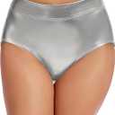 Wildarms Womens Metallic Booty Shorts Shiny Rave Bottoms High Waisted Festival Dance Mardi Gras Shorts Hot Pants, Large