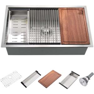 25 Undermount Kitchen Sink Workstation-Wesliv 25x19 Inch Stainless Steel Undermount Kitchen Sinks Workstation 16 Gauge Single Bowl Deep Sink with Cutting Board