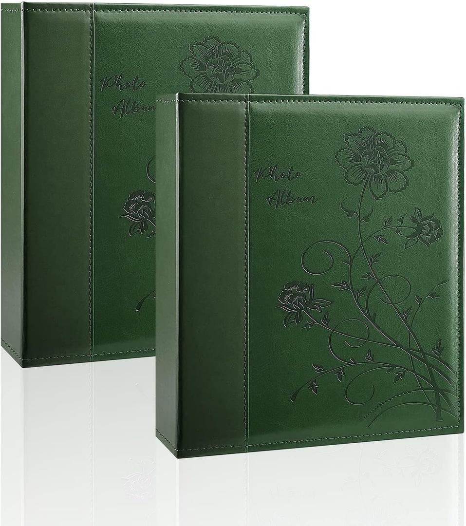 Photo Album 8x10 2 Packs Clear Pages Pockets Leathe Cover Slip Slide in Photo Album Each Holds 50 Vertical 8x10 Photos Picture Book for Wedding Family (Dark Green)