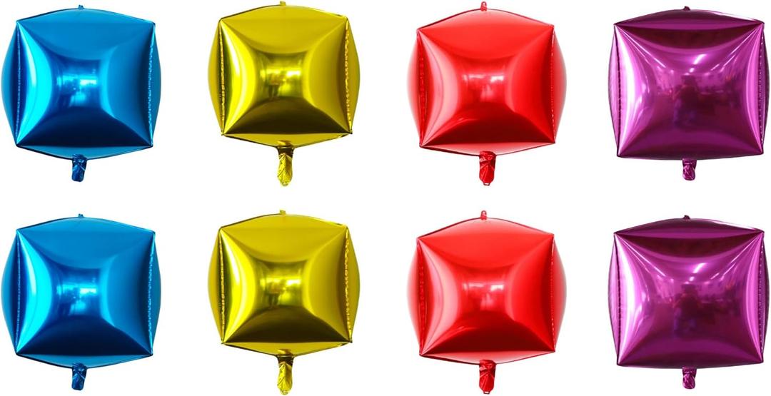 8Pcs Square Balloon 22 Inch Cube Shaped Aluminum Foil for Party Decor Supplies - Wedding, Marriage, Birthday Box Shaped 4D Balloon for DIY Gift Box Decoration