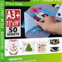 CenDale Premium DTF Transfer Film 13"x19" - A3 Plus 50 Sheets Double-Sided Matte Clear PreTreat Sheets PET Heat Transfer Paper for DIY Direct Print on All Fabric and Colors T-Shirts Textile