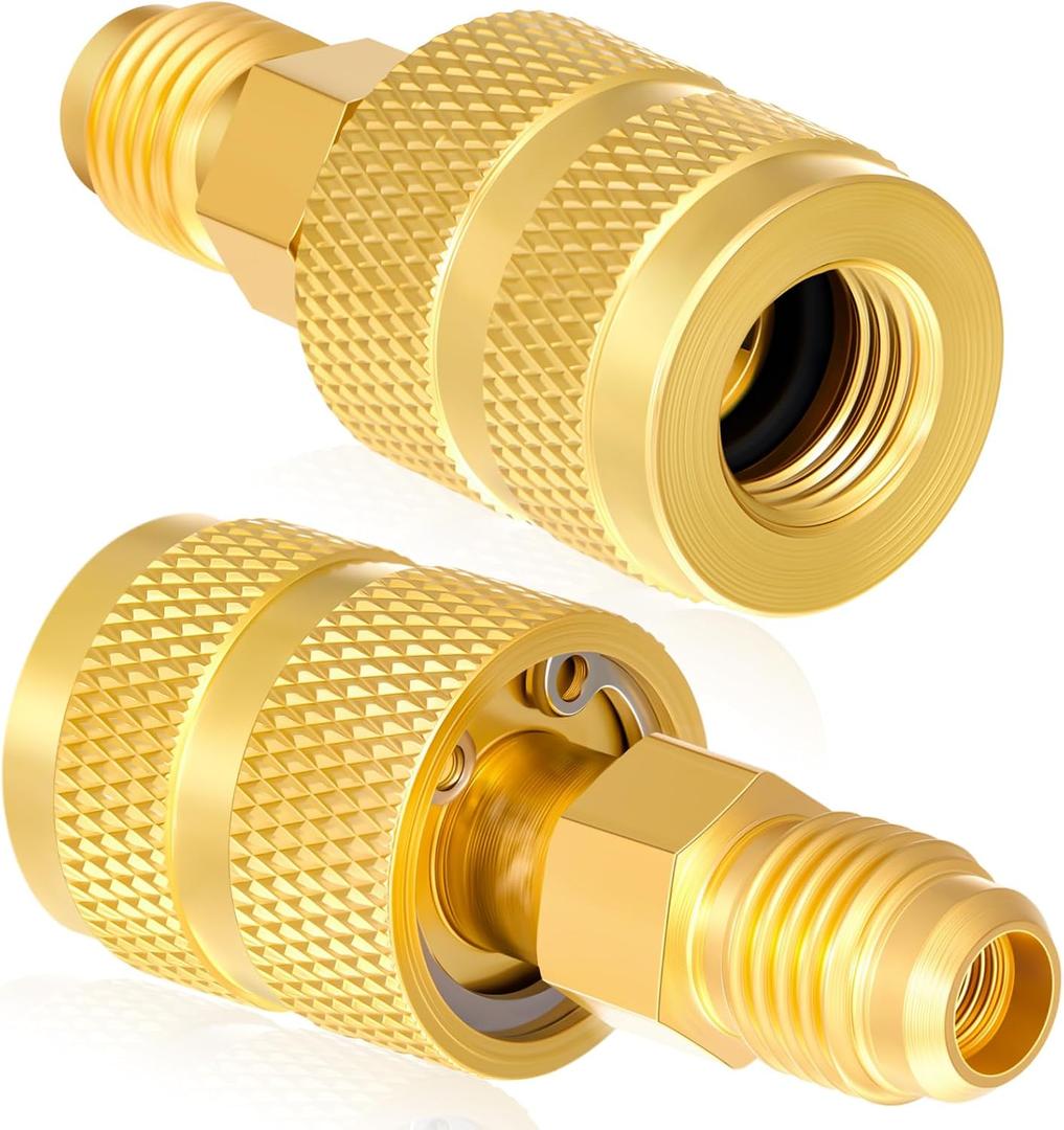 2 Pcs R-410A 134A R22 R290 R600a Refrigerant Brass Adapter 1/4" Female to 1/4" Male Thread Adapter Heavy Duty HVAC Quick Connect Fittings Low Loss for Refrigerant Tanks Mini Split Systems