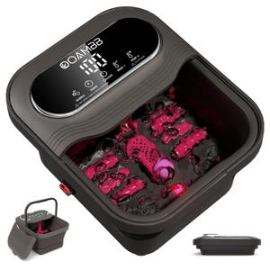 Collapsible Foot Spa with Heat, Bubble and Temp Control, Foot Bath Massager with XL Touch Screen and Massage Rollers, Foot Soaking Tub, Pedicure Foot spa for Stress Relief (Grey) 