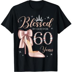 Blessed By God For 60 Years Old 60th Birthday Party Queen T-Shirt, Large