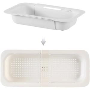 Extendable Over the Sink Colander Strainer Basket, Plastic Retractable Kitchen Sink Basket - Wash Vegetables, Fruits, Drain Pasta and Dry Dishes  (White L)