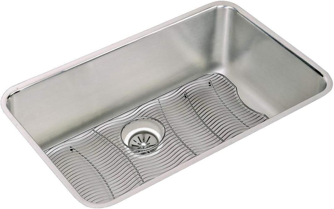 Elkay ELUH281610DBG Gourmet Lustertone Stainless Steel 30-1/2" x 18-1/2" Single Basin Undermount Kitchen Sink with 10" Depth, Rounded Basin Corners, Bottom Grid and Drain - Stainless Steel