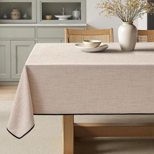 MIULEE Natural-Black Linen Tablecloth 60x104 Inch Rectangle Table Cloth Waterproof,Stain Resistant & Wrinkle Resistant for Dining Party Wedding